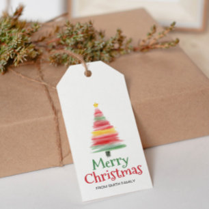 Kerst Waterverf Pijnbomen Gift Label Cadeaulabel