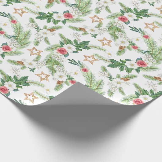 Kerst Waterverf Pine Branch Mistletoe Cadeaupapier (Hoek)