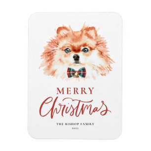 Kerst Waterverf Pomeranian Hond Vrolijk Kerstfeest Magneet