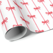 Kerst Waterverf Rode Bogen & Verticale Linten Cadeaupapier (Rol Hoek)