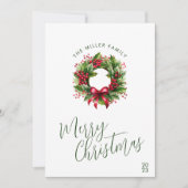 Kerst Waterverf rood en groen krans Feestdagenkaart (Voorkant)