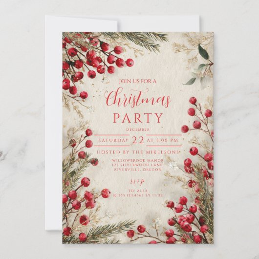 Kerst Waterverf rood en wit Kaart (Voorkant)