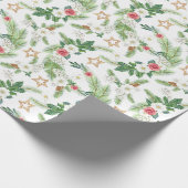 Kerst Waterverf Rozen Pinecones Branch Cadeaupapier (Hoek)