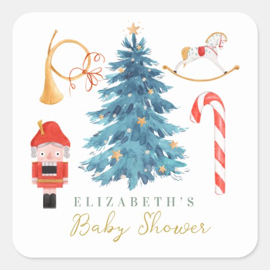 Kerst Waterverf Schattige Tree Baby shower Vierkante Sticker (Voorkant)