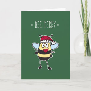 Kerst, wees vrolijk! Bumble Bee met Santa Hat Feestdagen Kaart