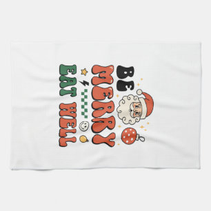 Kerst wees vrolijk eet goed kerstman ontwerp theedoek