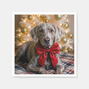Kerst-Weimaranerhond met rode strik Servet