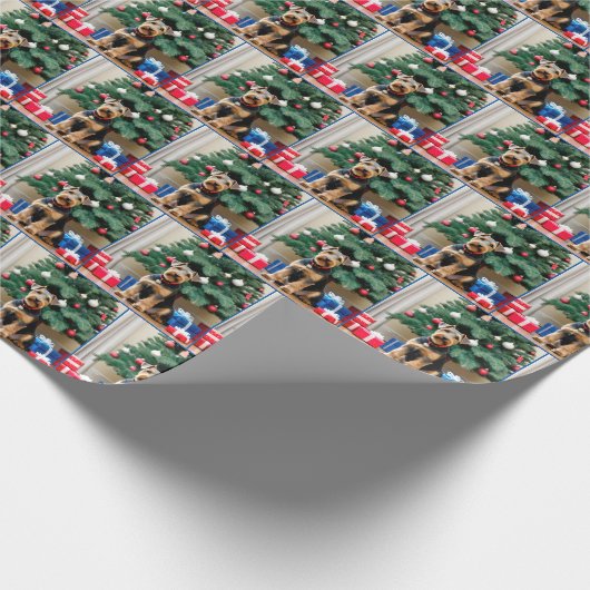 Kerst Welsh Terrier met geschenken Cadeaupapier (Hoek)