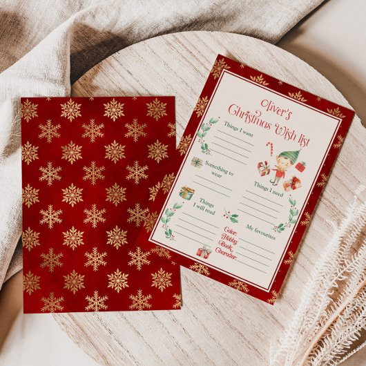 Kerst wenslijst sjabloon kaart