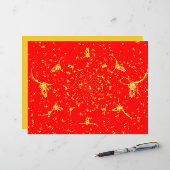 Kerst Westerne Glitter Red Gold Girly Koe Skull (Voorkant / Achterkant in situ)