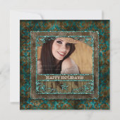Kerst Westerse Vintage Photocard Damask Ster TB Kaart (Achterkant)