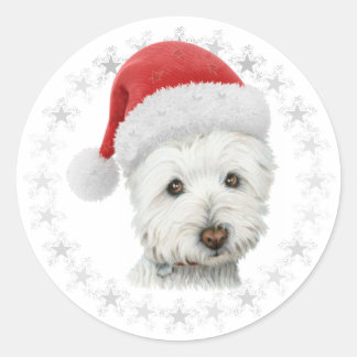 Kerst Westie Hondenkunst Ronde Sticker