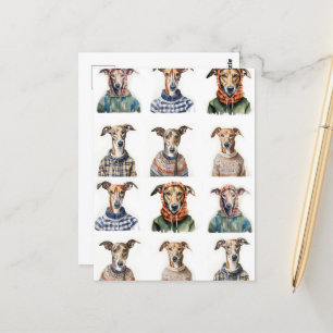 Kerst Whippet Waterverf Briefkaart