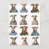 Kerst Whippet Waterverf Briefkaart (Voorkant)