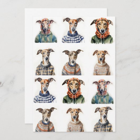 Kerst Whippet Waterverf Feestdagenkaart (Voorkant / Achterkant)