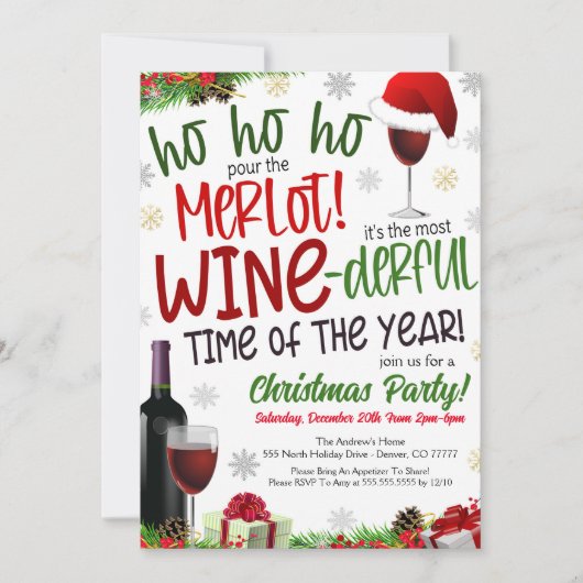 Kerst Wijn Exchange Party Uitnodiging (Voorkant)
