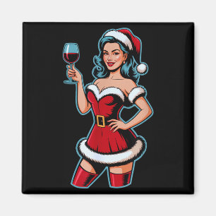 Kerst Wijn Kerstman Meisje Vakantie Feest Grappige Magneet