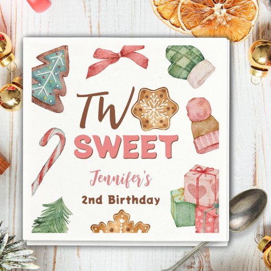 Kerst Winter 2e Verjaardag Meisje Schattige Cookie Servet