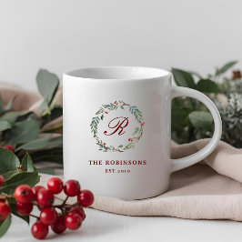 Kerst Winter Berry Krans Familienaam Monogram Koffiemok