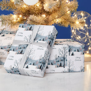 Kerst winter besneeuwd landschap Vrolijk kerstfees Cadeaupapier
