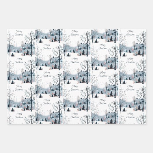 Kerst winter besneeuwd landschap Vrolijk kerstfees Inpakpapier Vel (Voorkant)