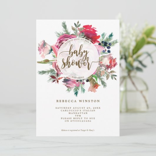 Kerst Winter Bloemen baby shower Uitnodiging (Staand voorkant)