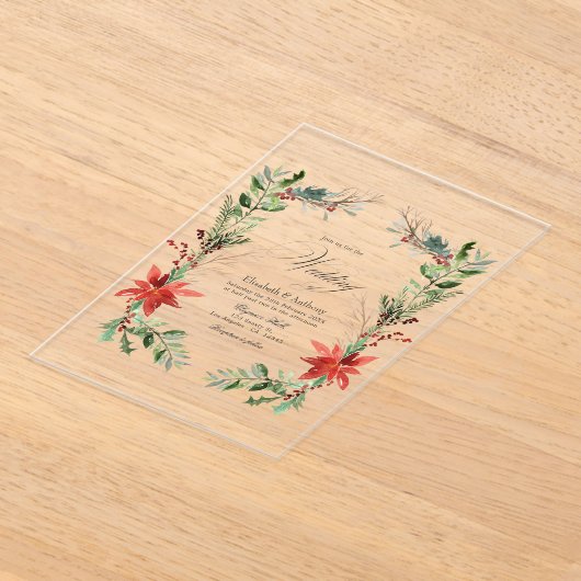Kerst Winter Bloemen Transparante bruiloft Acryl Uitnodigingen (Laagn)