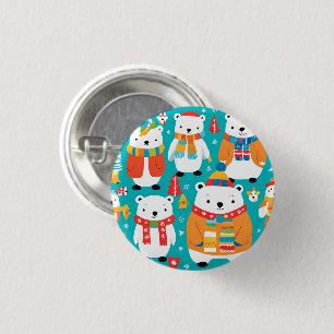 Kerst Winter Dier Party Patroon Ronde Button 3,2 Cm
