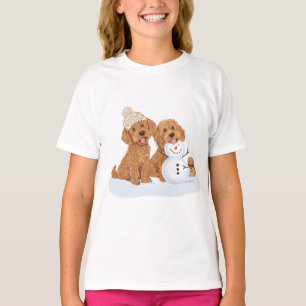 Kerst Winter Goldendoodle Hond Sneeuwman T-shirt