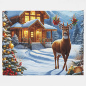 Kerst/Winter Herten Lodge Fleece Deken (Voorkant (Horizontaal))