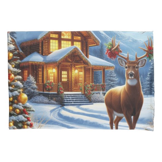 Kerst/Winter Herten Lodge Kussensloop (Voorkant)