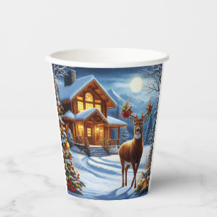 Kerst/Winter Herten Lodge Papieren Bekers