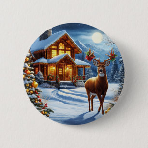 Kerst/Winter Herten Lodge Ronde Button 5,7 Cm