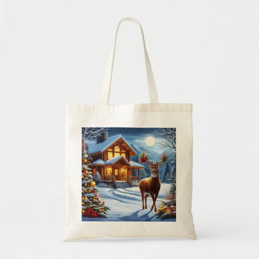 Kerst/Winter Herten Lodge Tote Bag (Voorkant)