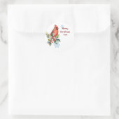 Kerst, winter kardinaal rode vogel bessen bos ronde sticker (Tas)