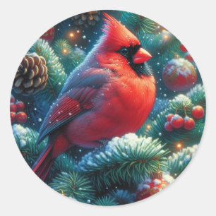 Kerst/winter kardinaal ronde sticker