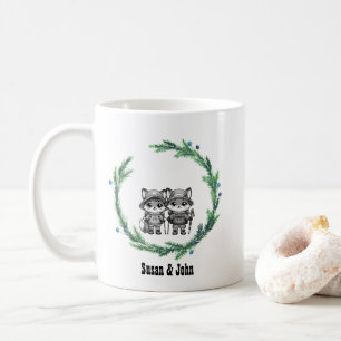 Kerst Winter Krans Camp Pas getrouwd paar Fox Koffiemok