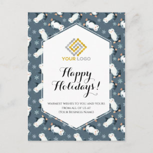 Kerst Winter Logo Pinguïns Sneeuwvlokken Zakelijk Briefkaart
