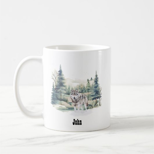 Kerst Winter Mountain Forest Adventure Wolf Koffiemok (Links)