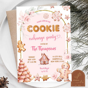 Kerst Winter Roze Koekjes Uitwisseling Feest Kaart
