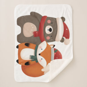 Kerst/Winter Schattige Beer & Fox Sherpa Deken