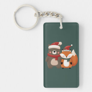 Kerst/Winter Schattige Beer & Fox Sleutelhanger