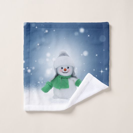 Kerst winter sneeuwpop SlipperyJoe groene sjaal Bad Handdoek (Wasdoekje)