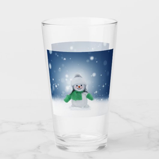 Kerst winter sneeuwpop SlipperyJoe groene sjaal Glas (Voorkant)