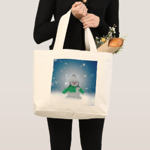 Kerst winter sneeuwpop SlipperyJoe groene sjaal Grote Tote Bag