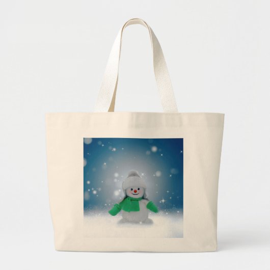 Kerst winter sneeuwpop SlipperyJoe groene sjaal Grote Tote Bag (Voorkant)