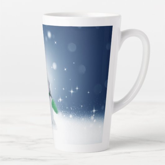Kerst winter sneeuwpop SlipperyJoe groene sjaal Latte Mok (Rechts)