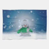 Kerst winter sneeuwpop SlipperyJoe groene sjaal Theedoek (Horizontaal)