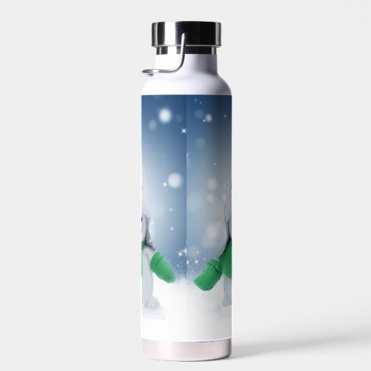 Kerst winter sneeuwpop SlipperyJoe groene sjaal Waterfles (Rechts)