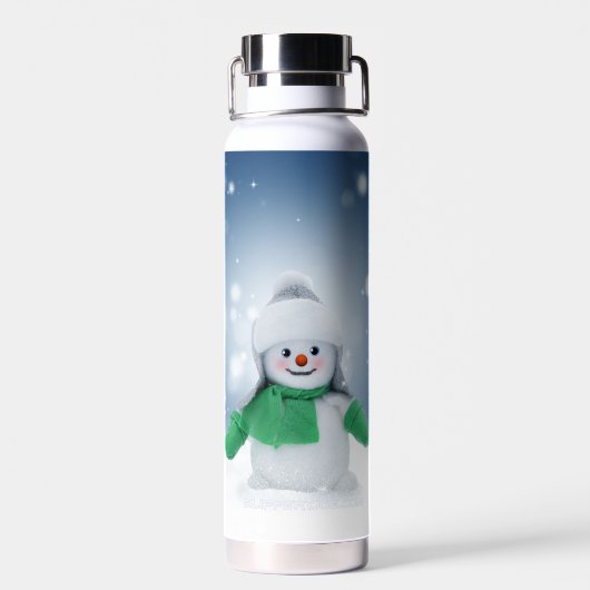 Kerst winter sneeuwpop SlipperyJoe groene sjaal Waterfles (Achterkant)